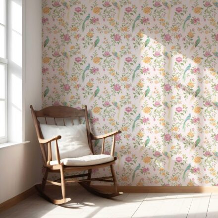 'Hiroto' Floral Chinoiserie/ Nature Bird Print Wallpaper (Blush Pink/ Blue/ Green/ Orange/ Yellow) - Image 5