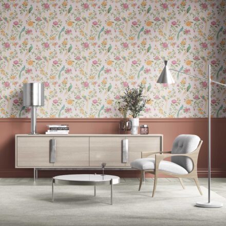 'Hiroto' Floral Chinoiserie/ Nature Bird Print Wallpaper (Blush Pink/ Blue/ Green/ Orange/ Yellow) - Image 2