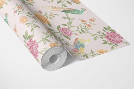 'Hiroto' Floral Chinoiserie/ Nature Bird Print Wallpaper (Blush Pink/ Blue/ Green/ Orange/ Yellow) - Image 3