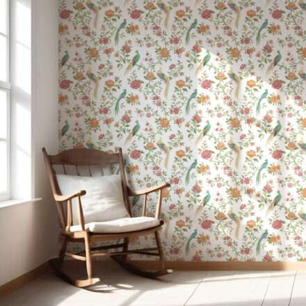 'Jathim' Floral Chinoiserie/ Nature Bird Print Wallpaper (Orange/ Pink/ Blue/ Green/ Yellow) - Image 5