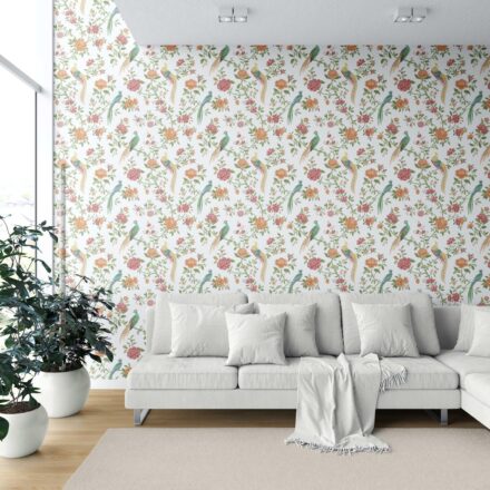 'Jathim' Floral Chinoiserie/ Nature Bird Print Wallpaper (Orange/ Pink/ Blue/ Green/ Yellow) - Image 6