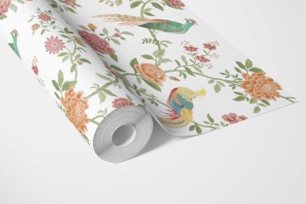 'Jathim' Floral Chinoiserie/ Nature Bird Print Wallpaper (Orange/ Pink/ Blue/ Green/ Yellow) - Image 3