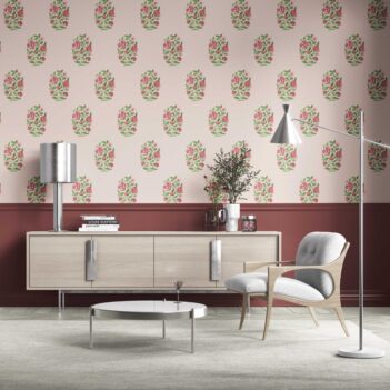 'Mezban' Floral Block Print Wallpaper (Pink/ Green)