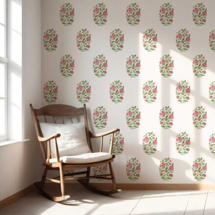 'Verbena' Floral Block Print Wallpaper (White/ Green/ Pink-Red) - Image 5