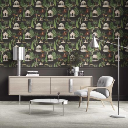 'Dalkash' Vintage Heritage/ Ethnic Chinoiserie Wallpaper (Black/ Brown/ White/ Red)