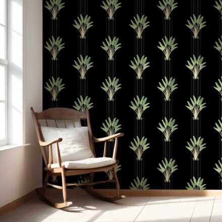 'Samudra' Botanical/ Floral Block Print Wallpaper (Black/ Green) - Image 5