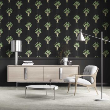 'Samudra' Botanical/ Floral Block Print Wallpaper (Black/ Green)
