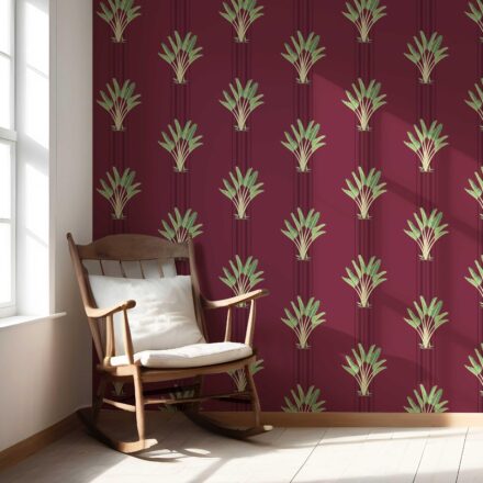 'Florian' Botanical/ Floral Block Print Wallpaper (Deep Red/ Green) - Image 5