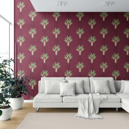 'Florian' Botanical/ Floral Block Print Wallpaper (Deep Red/ Green) - Image 6