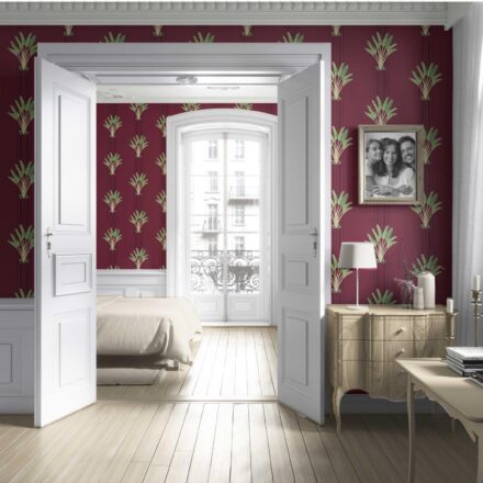 'Florian' Botanical/ Floral Block Print Wallpaper (Deep Red/ Green) - Image 4