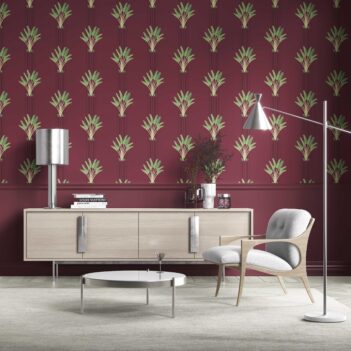 'Florian' Botanical/ Floral Block Print Wallpaper (Deep Red/ Green)