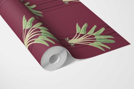 'Florian' Botanical/ Floral Block Print Wallpaper (Deep Red/ Green) - Image 3