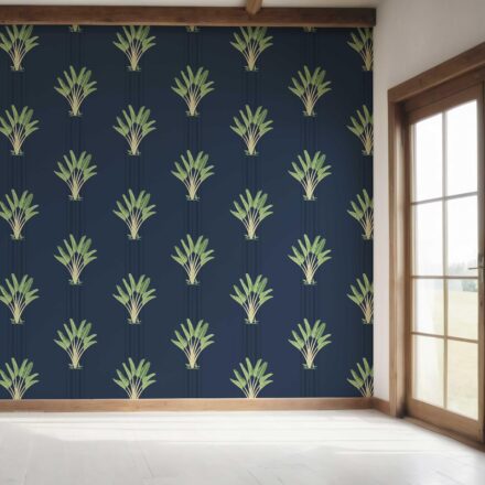 'Sakora' Botanical/ Floral Block Print Wallpaper (Navy Blue/ Green) - Image 7
