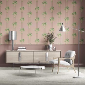 'Moselle' Botanical/ Floral Block Print Wallpaper (Pink/ Green)