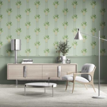 'Aquatic' Botanical/ Floral Block Print Wallpaper (Duck Egg Blue/ Green)
