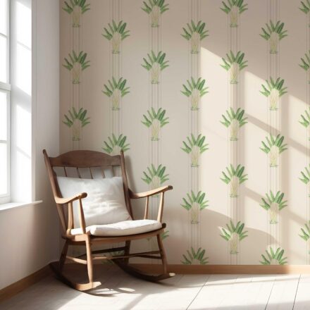 'Parvat' Botanical/ Floral Block Print Wallpaper (Beige/ Cream/ Green) - Image 5