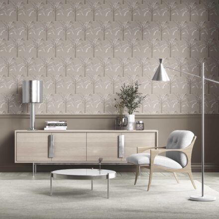 'Shishi' Floral/ Botanical Palm Trees Patterned Wallpaper (Greige/ Soft Taupe/ Gray) - Image 2
