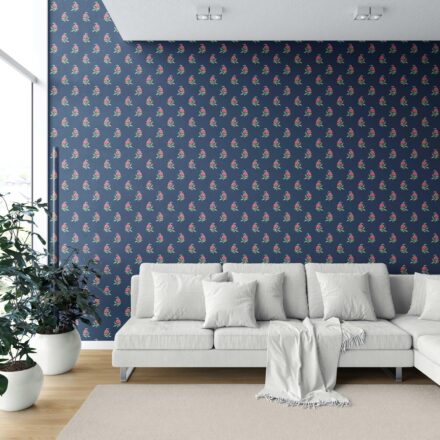 'Colleen' Vintage-Inspired Floral Block Print Wallpaper (Navy Blue/ Pink/ Green) - Image 6