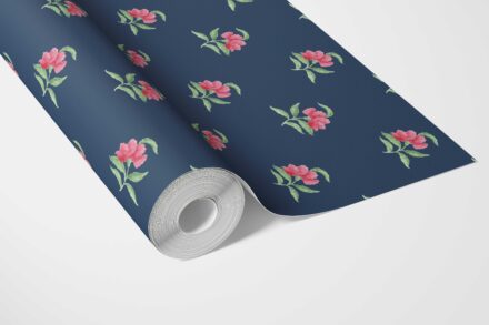 'Colleen' Vintage-Inspired Floral Block Print Wallpaper (Navy Blue/ Pink/ Green) - Image 2