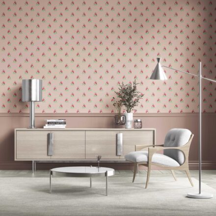 'Mayoro' Vintage-Inspired Floral Block Print Wallpaper (Pink/ Green) - Image 3