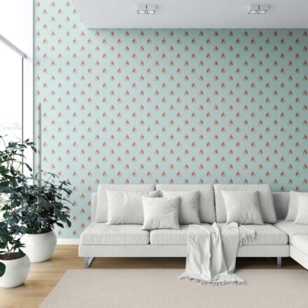 'Vayu' Vintage-Inspired Floral Block Print Wallpaper (Blue/ Pink/ Green) - Image 6