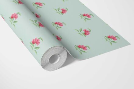 'Vayu' Vintage-Inspired Floral Block Print Wallpaper (Blue/ Pink/ Green) - Image 2