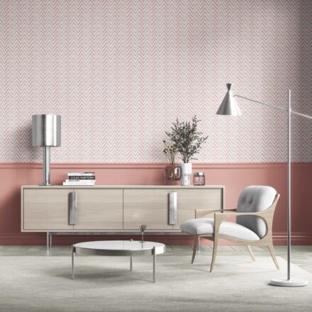 'Amager' Geometric Zigzag/ Chevron Wallpaper (Coral Pink/ Blue) - Image 3