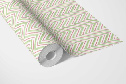 'Kaliko' Geometric Zigzag/ Chevron Wallpaper (Green/ Pink) - Image 2