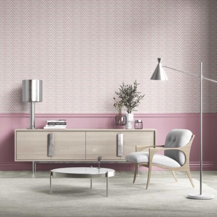 'Stellar' Geometric Zigzag/ Chevron Wallpaper (Soft Pink/ Green) - Image 3