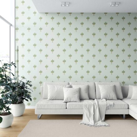 'Bee Balm' Vintage-Inspired Floral Block Print Wallpaper (Mint Green/ Pink) - Image 6