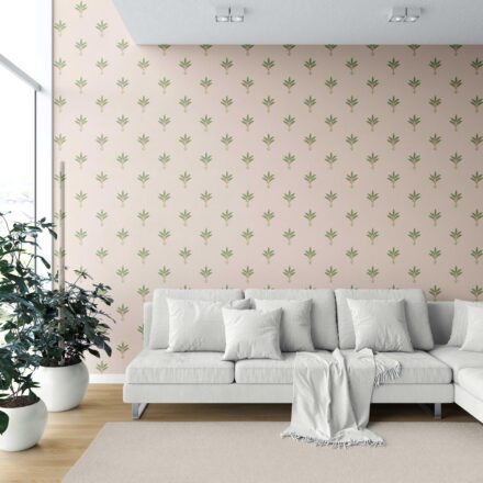 'Alpenrose' Vintage-Inspired Floral Block Print Wallpaper (Pastel Pink/ Green) - Image 6