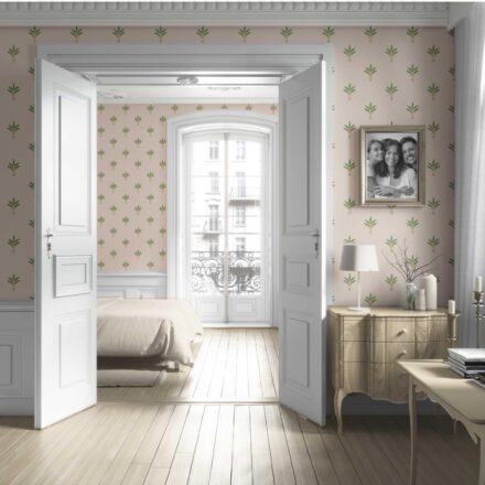 'Alpenrose' Vintage-Inspired Floral Block Print Wallpaper (Pastel Pink/ Green) - Image 4