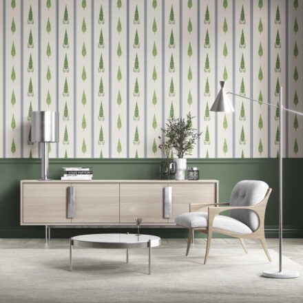 'Kilnpit' Modern Floral/ Botanical Leaf Print Wallpaper (Green/ White/ Blue) - Image 2