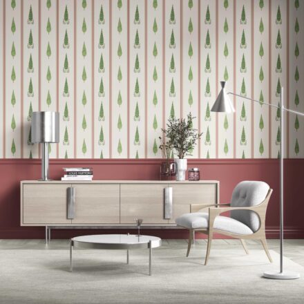 'Quince' Modern Floral/ Botanical Leaf Print Wallpaper (Red/ Green/ White) - Image 2