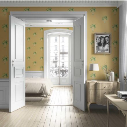 'Durham' Botanical/ Floral Block Print Wallpaper (Mustard Yellow/ Green) - Image 4