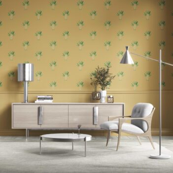 'Durham' Botanical/ Floral Block Print Wallpaper (Mustard Yellow/ Green)