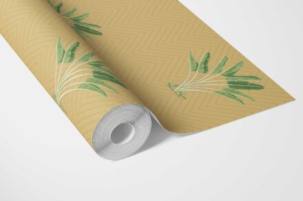 'Durham' Botanical/ Floral Block Print Wallpaper (Mustard Yellow/ Green) - Image 3