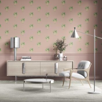 'Candytuft' Botanical/ Floral Block Print Wallpaper (Dusty Pink/ Green)