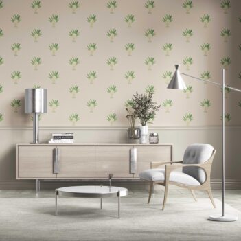 'Kiwano' Botanical/ Floral Block Print Wallpaper (Beige/ Greige/ Green)