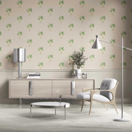 'Kiwano' Botanical/ Floral Block Print Wallpaper (Beige/ Greige/ Green)