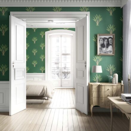 'Kazan' Botanical/ Floral Block Print Wallpaper (Green) - Image 4