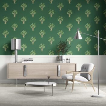 'Kazan' Botanical/ Floral Block Print Wallpaper (Green)