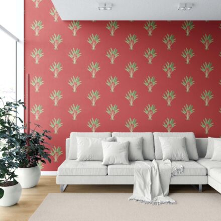 'Porto' Botanical/ Floral Block Print Wallpaper (Red-Orange/ Green) - Image 6