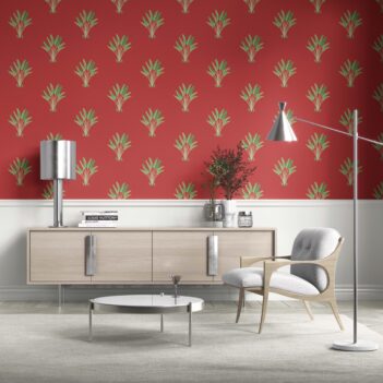 'Porto' Botanical/ Floral Block Print Wallpaper (Red-Orange/ Green)