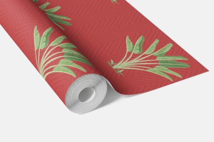 'Porto' Botanical/ Floral Block Print Wallpaper (Red-Orange/ Green) - Image 3