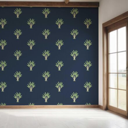 'Sea Akba' Botanical/ Floral Block Print Wallpaper (Midnight Blue/ Green) - Image 7
