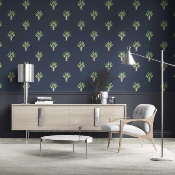 'Sea Akba' Botanical/ Floral Block Print Wallpaper (Midnight Blue/ Green)