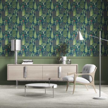 'Degas Tone' Tropical Floral/ Botanical Wallpaper (Teal Blue/ Green/ Pink)