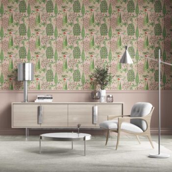 'Cliffbush' Tropical Floral/ Botanical Wallpaper (Pink/ Green/ Red)