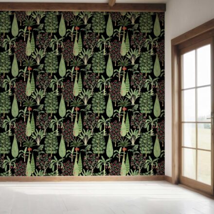 'Clematis' Tropical Floral/ Botanical Wallpaper (Black/ Green/ Pink/ Red) - Image 7